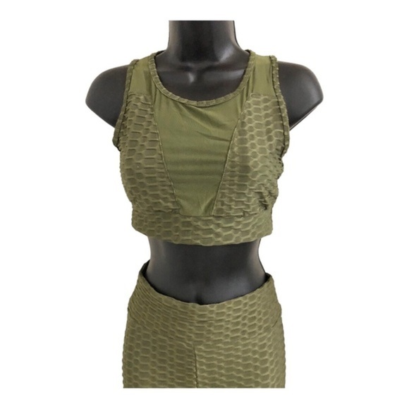 Green waffle texture sheer crop sports bra & booty contour leggings size small - Picture 4 of 16